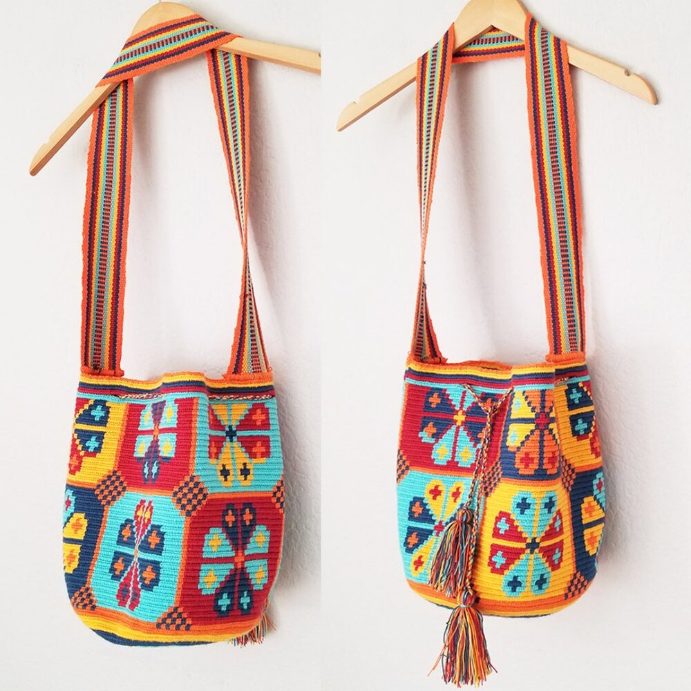 Wuitusu Large Handmade Crochet Wayuu Mochila Tribe‎ Crossbody Bucket Bag $110 - Picture 5 of 16